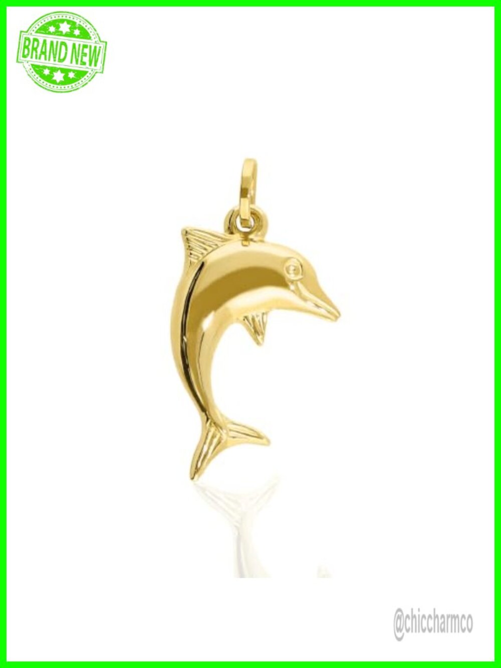 14K Solid Gold Dolphin Pendant Charm Italian Necklace